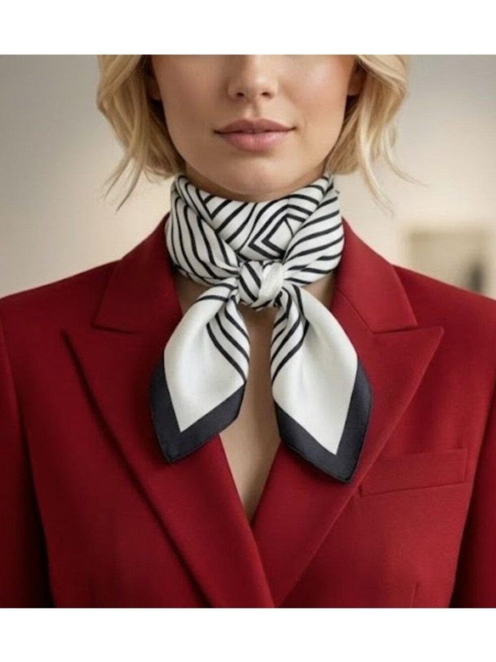 ⭐Luxury Elegant Bandana Silky Square Scarf WHITE BLACK Striped Versatile Soft